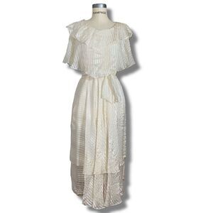 The Silk Farm Women’s Size 12 Vintage 70s 80s Chiffon Dress Ivory Tiered